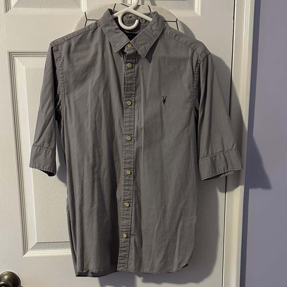 All Saints Charcoal Button-Down Shirt Size: Small